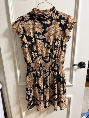 THML Black Dress with Tan Floral Print